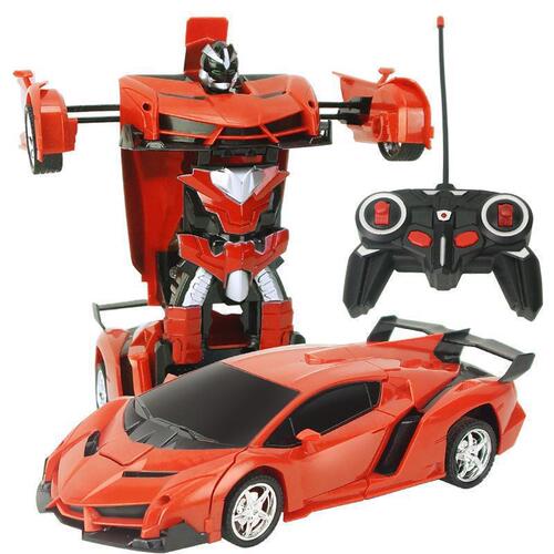 1:18 four-channel one-button deformation remote control car charging remote control deformation car robot children's toy stall batch