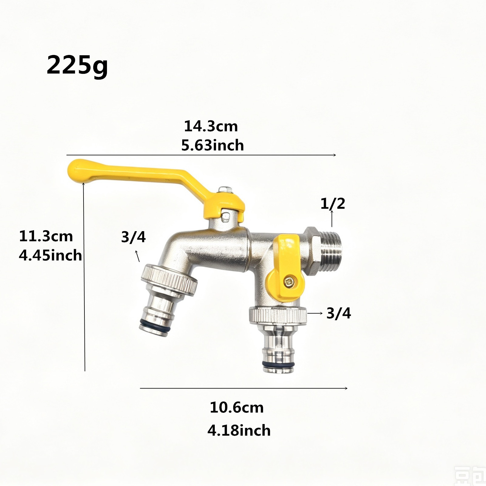 Grifo de doble propósito de aleación de zinc 1/2 transfronterizo de 4 puntos, grifo de doble salida, una entrada y dos salidas, lavadora para exteriores