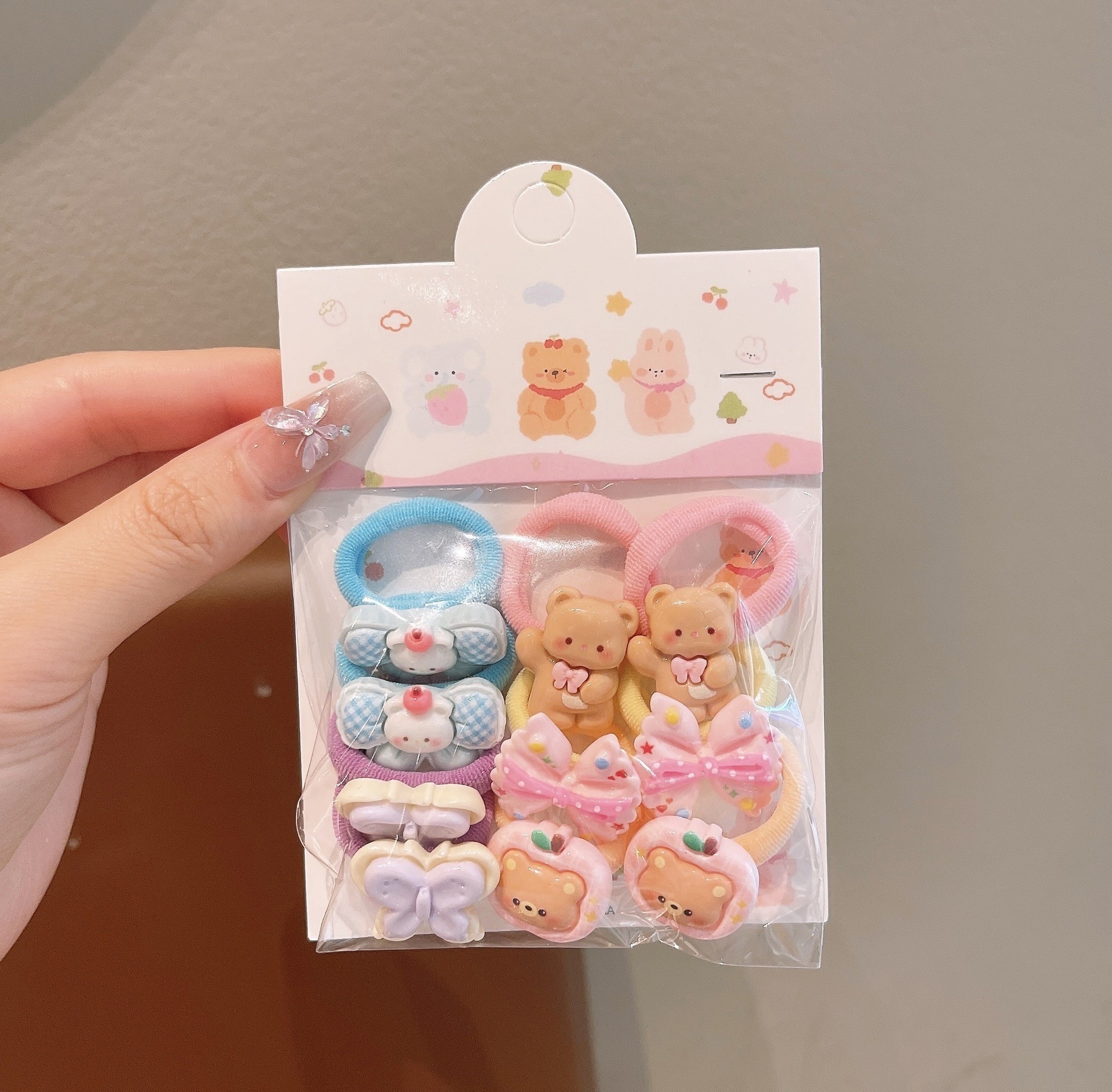 Anillo de pelo de pulgar de dibujos animados para niños, cabello para bebés, cabello para bebés, banda de pelo de alta elasticidad coreana
