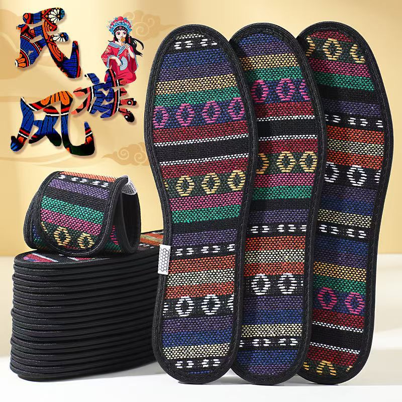 Regalos de estilo nacional bordados hechos a mano insolelas de zapatos limpias transpirables de carbón de bambú lino deportivo para hombres y mujeres