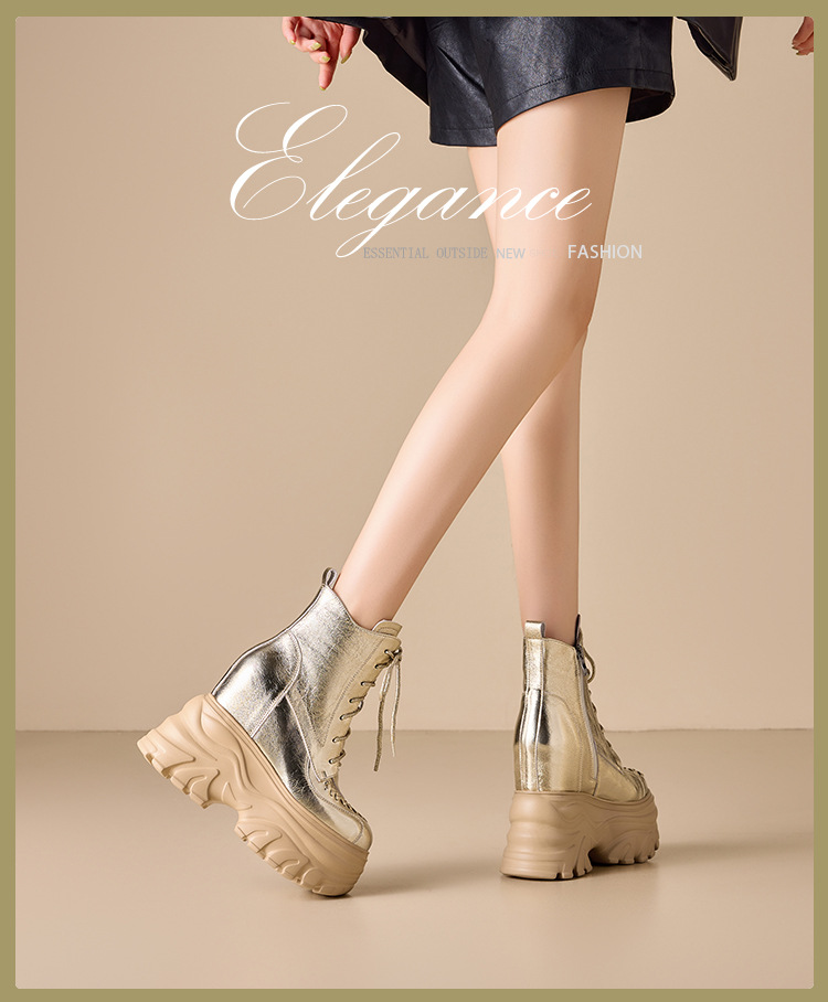 Giày boot Martin đế dày 14 cm phong cách phương Tây, nhẹ nhàng sang trọng — Lớp lót nhung đen chi tiết 1