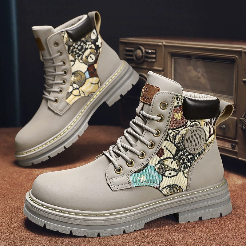Martens, high demi-season fleece boots platform English style, British style