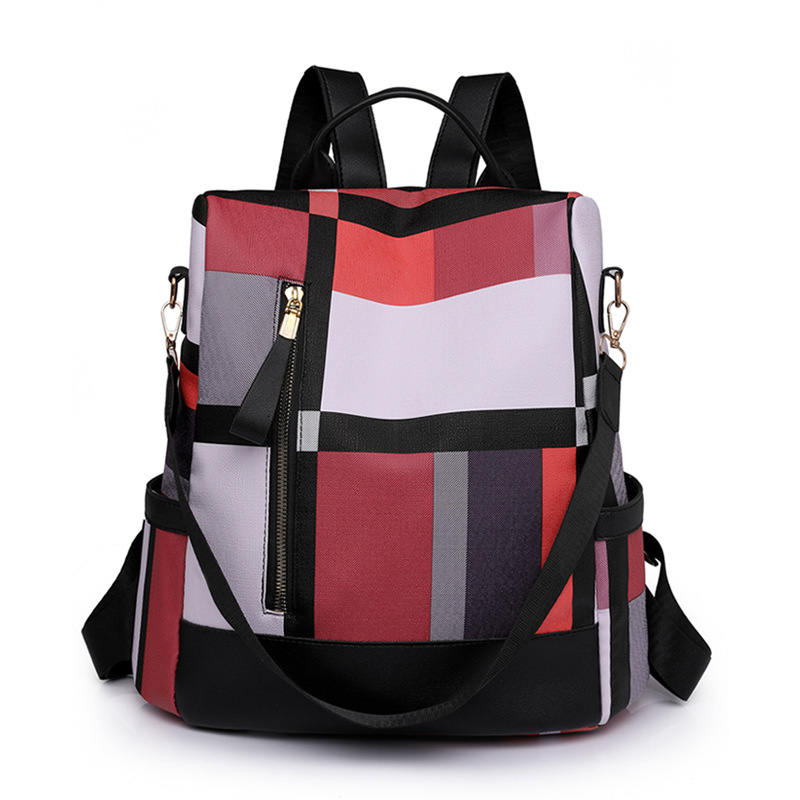 Mochila antirrobo para mujer 2023 nuevo estilo cuero suave moda contraste color multifuncional al aire libre mochila de viaje ligera al por mayor