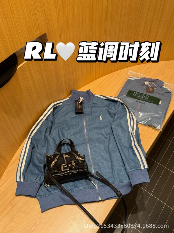 现货高版本RL小马刺绣牛仔夹克外套三条杠百搭时尚有设计感外套|undefined
