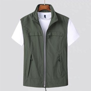 Spring and Autumn Thin Men's Vest Middle-aged and Elderly Vest Shoulder Wearing Men's Standing Collar Vest