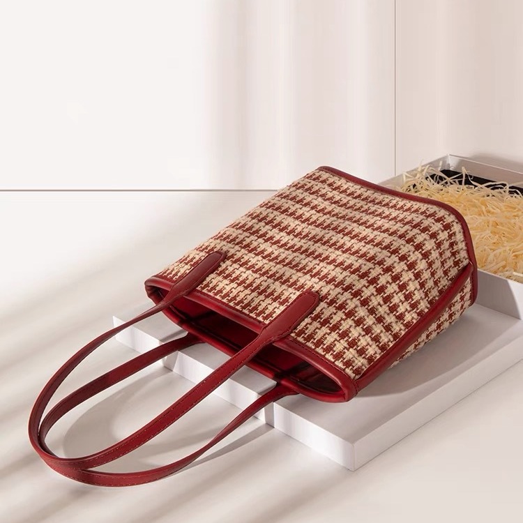 Red Thousand Bird Grid New High Grade Water Bucket Cabbage Basket Wedding Bridal Bag Handbag Daily Usable_voghion.com