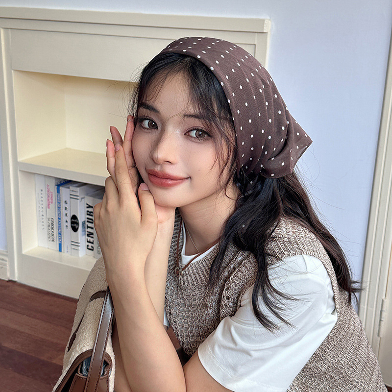Pañuelo de seda de lunares, sentido avanzado, nuevo estilo perezoso, pañuelo en la cabeza, cinturón para el cabello, bufanda cuadrada multifuncional de moda, cortina de pedos de cintura