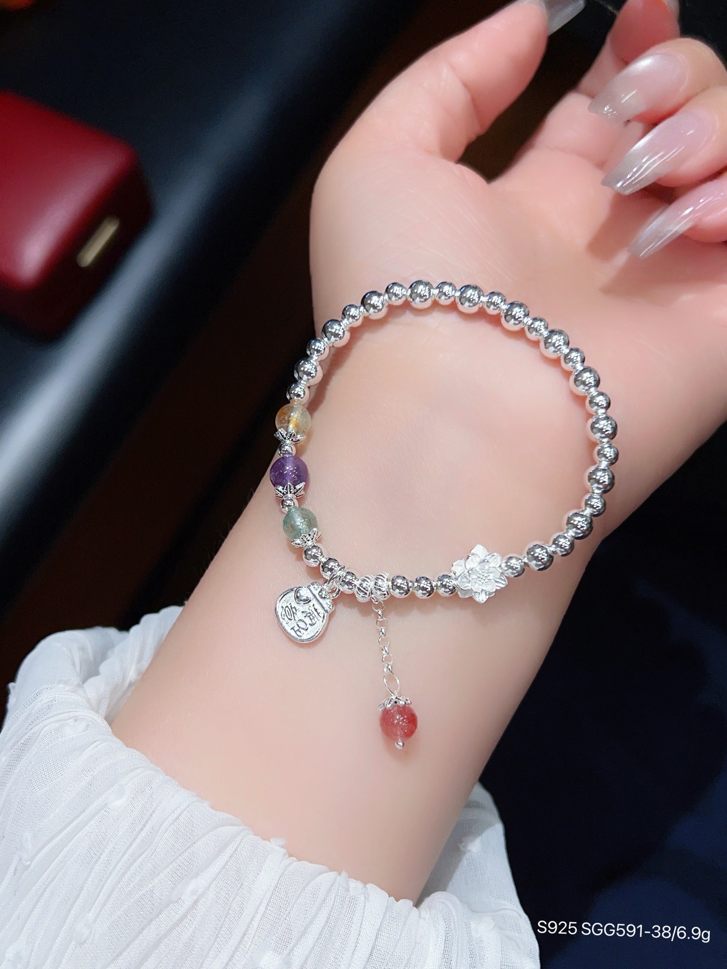 S925 pulsera de mariposa de amatista de plata esterlina joyería de plata femenina con cuentas diseño de nicho pulsera de cristal rosa regalo para novia
