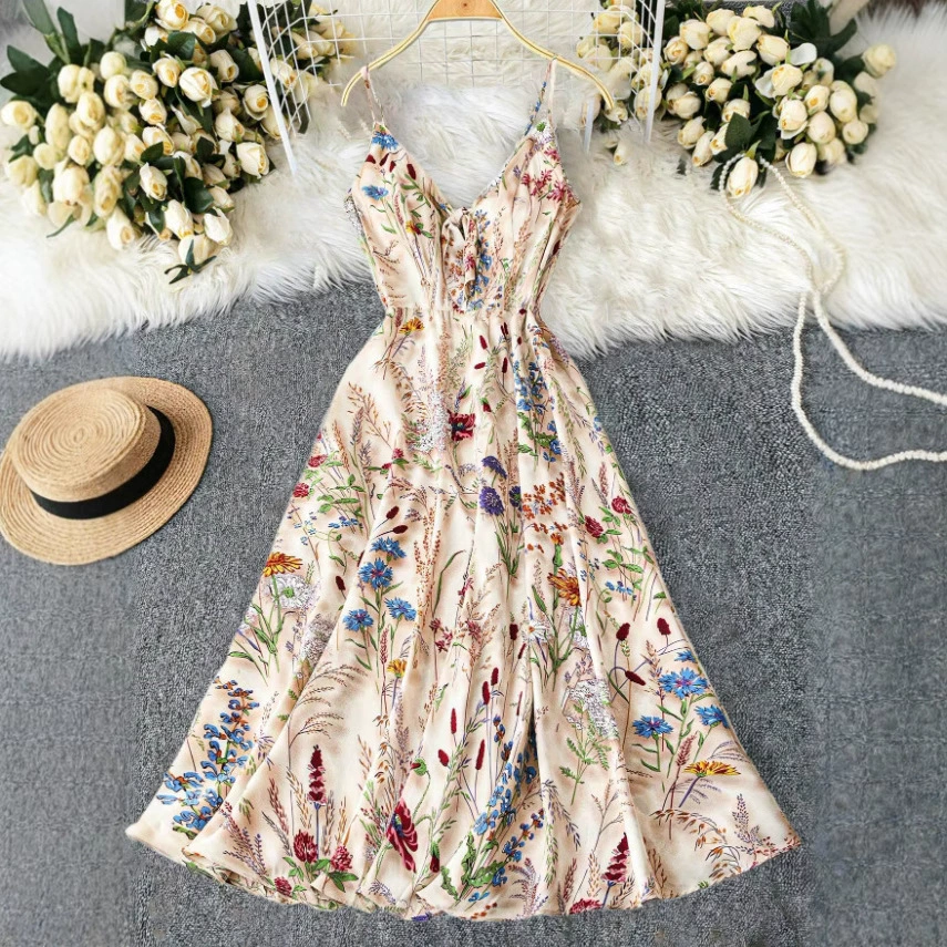 Платье на бретельках с цветным принтом в стиле европейской и американской моды, приталенное, больших размеров, для AliExpress и Amazon.