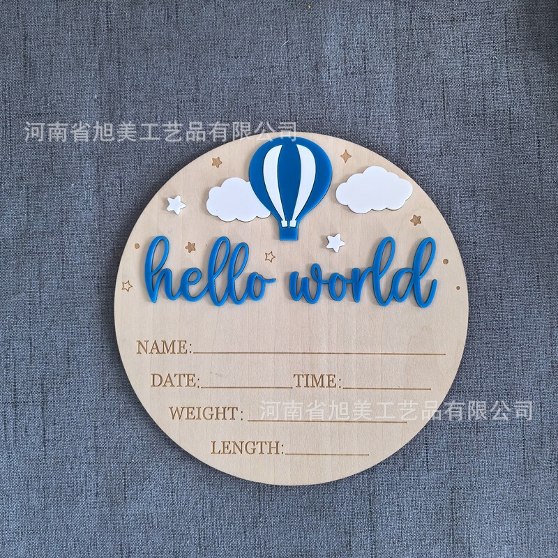 跨境新生儿你好世界 hello world木制里程碑月份拍照纪念道具摄影|undefined