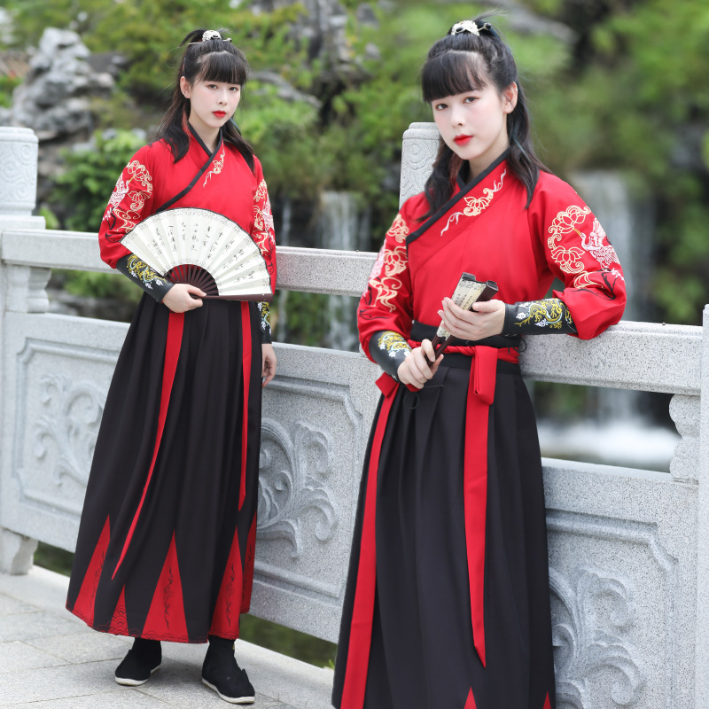 Chinese style autumn and winter women's clothing ancient style handsome red crane Hanfu female cosplay Halloween swordsman suit