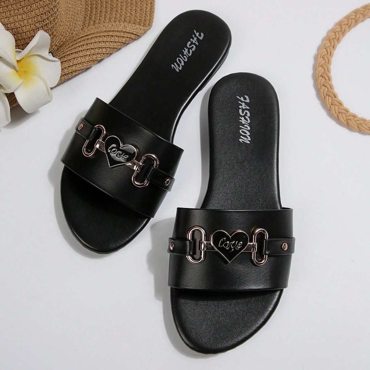 Zapatillas Planas para Mujer de Cuero Sintético con Decoración de Metal para Uso Casual