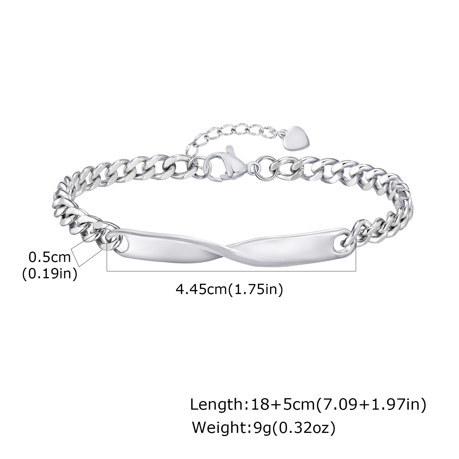 Steel color/chain width 5MM, chain length 18+5CM