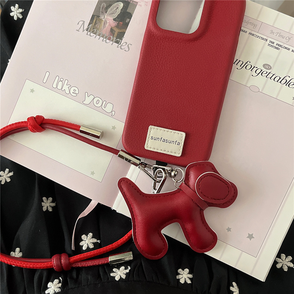 Perro salchicha de cuero de color sólido cuerda corta para iPhone 16ProMax funda para teléfono móvil 13 Apple 15 femenino 14 nuevo 16