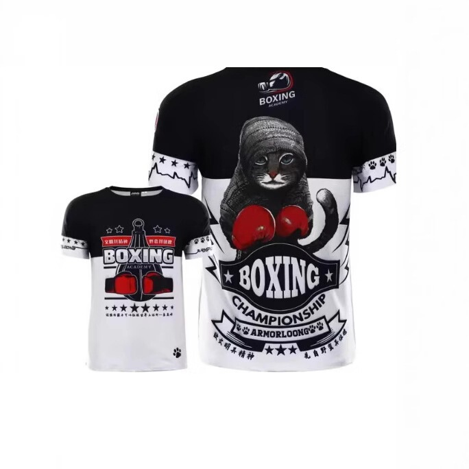 Men's Muay Thai Training Clothes Outdoor Sports T-Shirt Casual Short-Sleeved Tops Summer Breathable Fitness T-Shirt Boxer