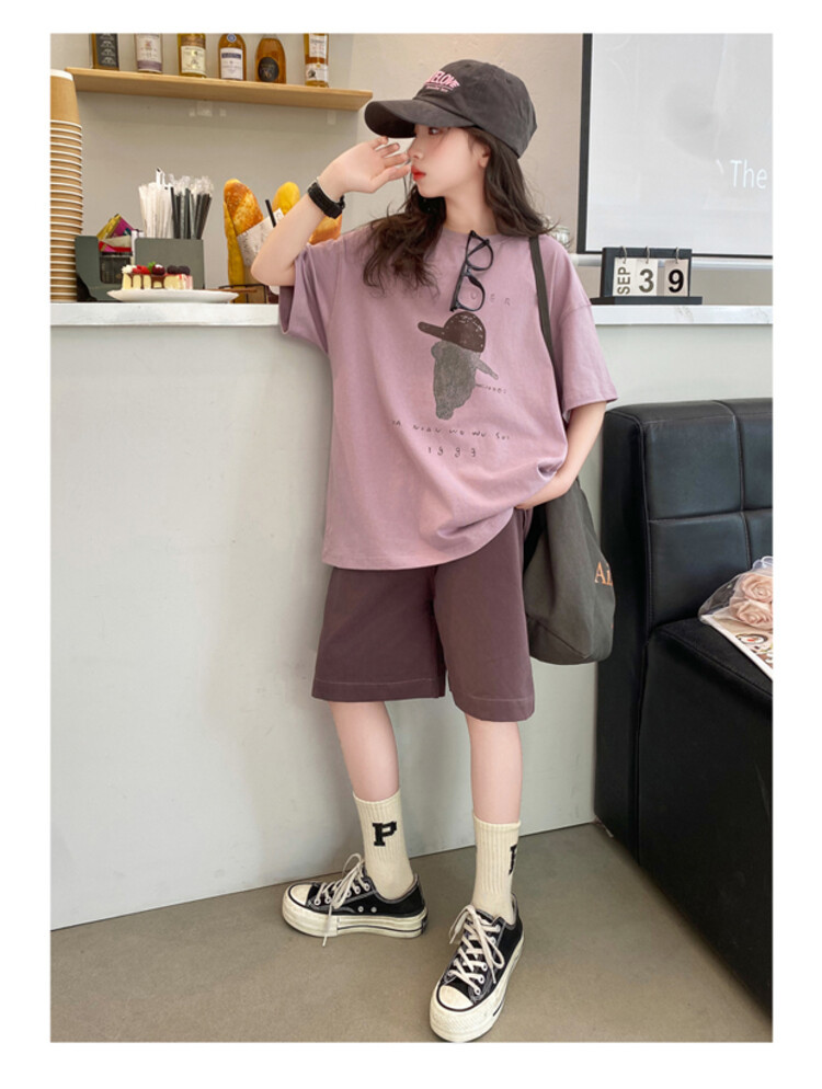 Girls' Sports Two Piece Fashion 2024 New Women's Short Sleeve Set Children's Casual Summer Dress_voghion.com