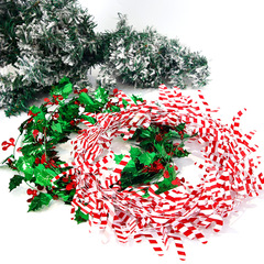 クリスマス装飾花輪雪花杖色条針金クリスマスツリー配置シミュレーションベリー緑葉引き花針金