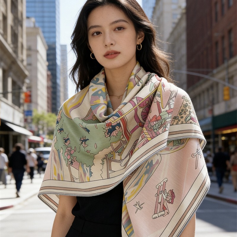 Silk wool square scarf autumn and winter new realistic hub double-sided different color handmade curled edge fashion shawl velvet scarf
