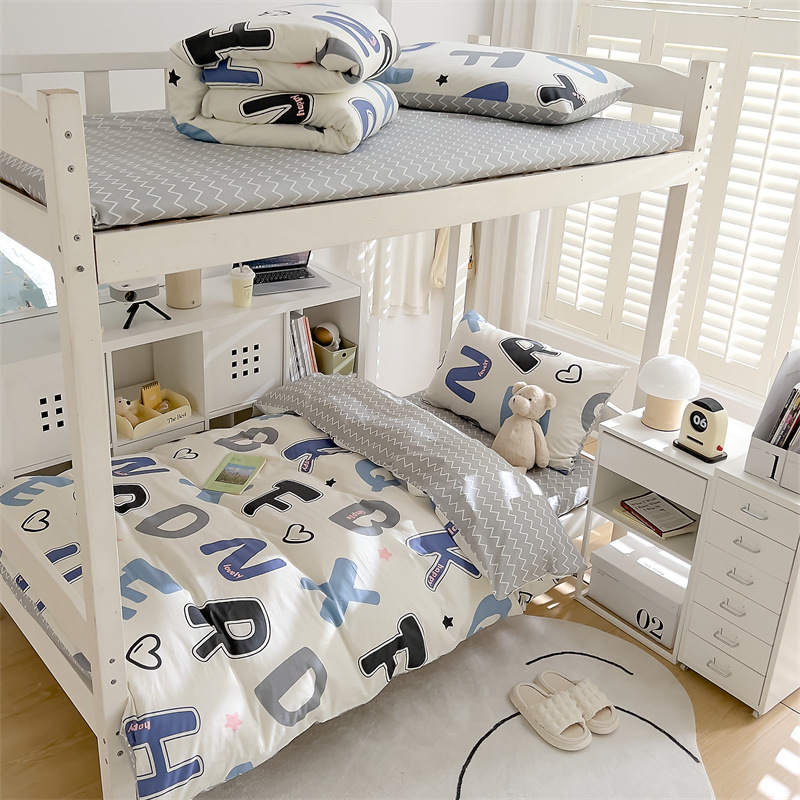 Edredón de algodón completo un conjunto completo de ropa de cama de seis piezas, dormitorio de estudiantes individuales, colchón de cama de tres piezas