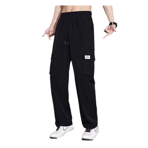 Multi-pocket Ice Silk Work Pants Summer Thin Men's Loose Breathable Casual Quick-dry Sport Straight Leg Wide-leg Pants