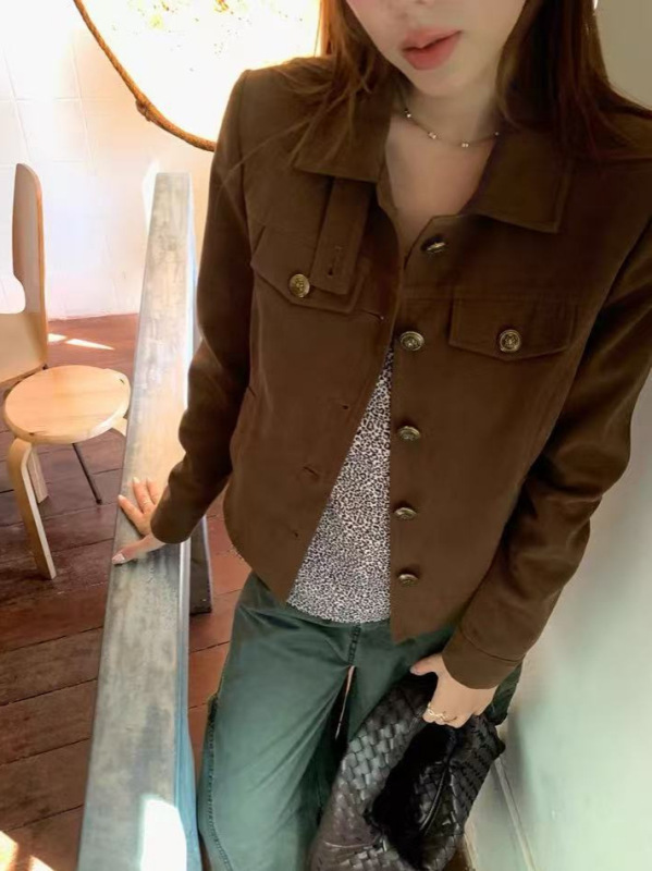 私服 东京故事 设计摩登翻领蜡感工艺外套百搭工装风夹克|undefined