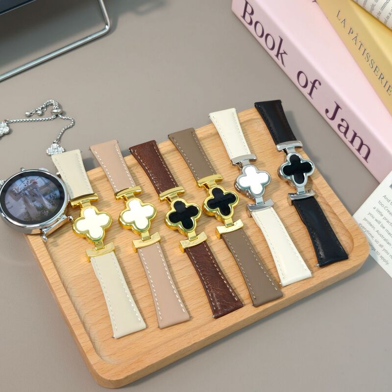 18_20_22mm Four-Leaf Clover Magnetic Clasp Genuine Leather Strap Suitable for Huawei Watch Watchgt6Pro
