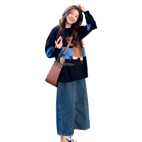 Pregnant women's autumn clothing set is fashionable and fashionable  new sweater skirt to cover the belly two-piece set autumn and winter style