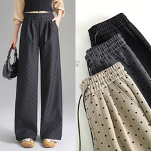 轻奢品牌新款女士高腰显瘦气质休闲裤垂感长裤波点直筒裤宽松长裤