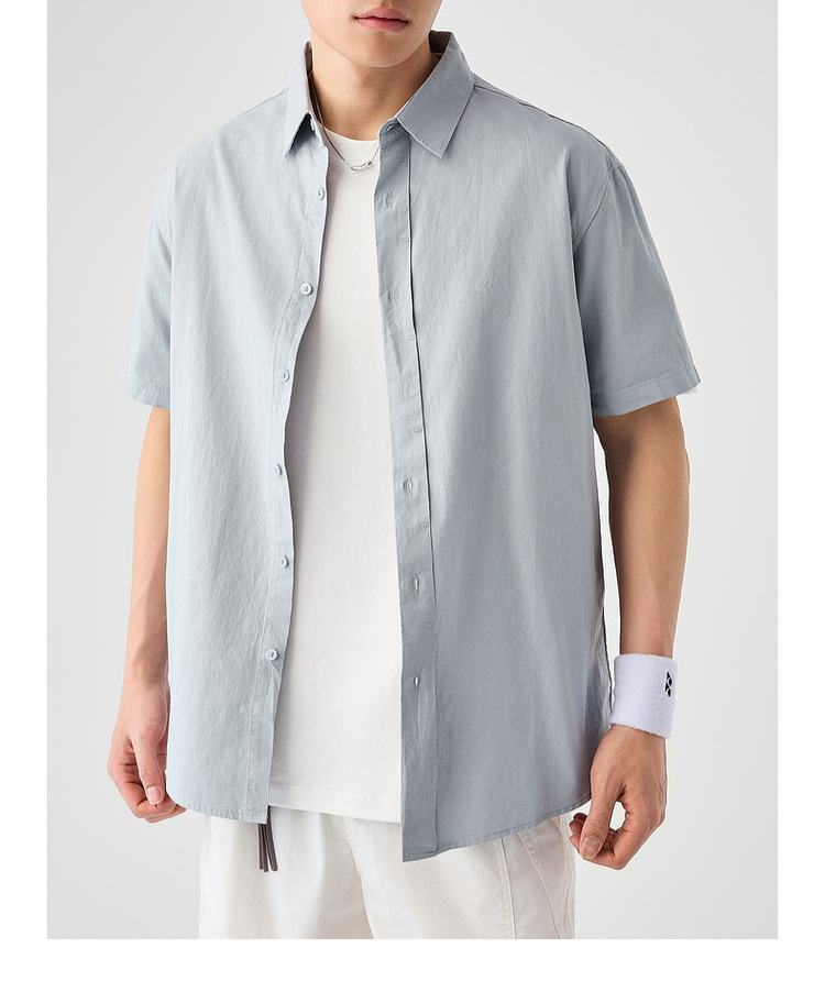Áo sơ mi nam ngắn tay cotton trơn phong cách mới — Màu đen chi tiết 28