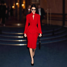 跨境欧美高端女装新款两件套优雅花瓣长袖西装性感包臀裙时尚套装