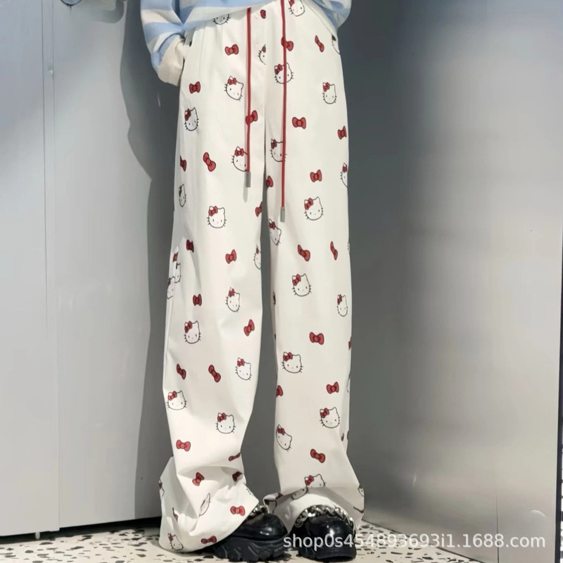 2026 Early Spring New Niche Design Hello Kitty Printed Wide-Leg Loose Casual Versatile Long Pants for Women
