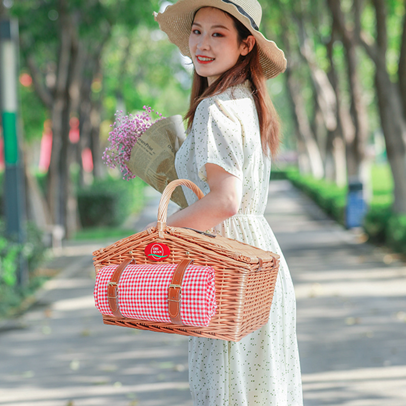 Canasta de picnic de bambú cesta de picnic cesta de aislamiento de ratán portátil plegable hogar suministros de picnic Internet Celebrity Storage