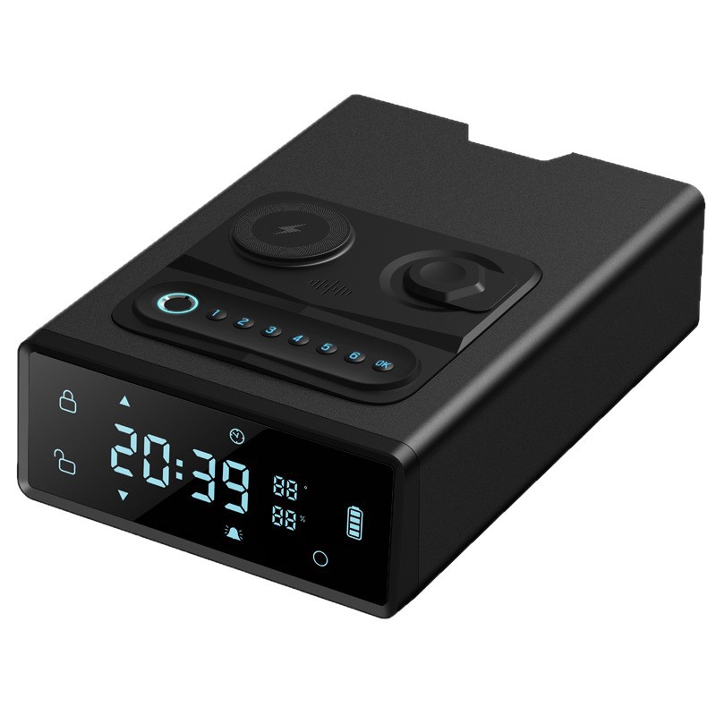 时间闹钟涂鸦指纹密码保险箱枪盒手机手表无线充APP抽屉保险柜