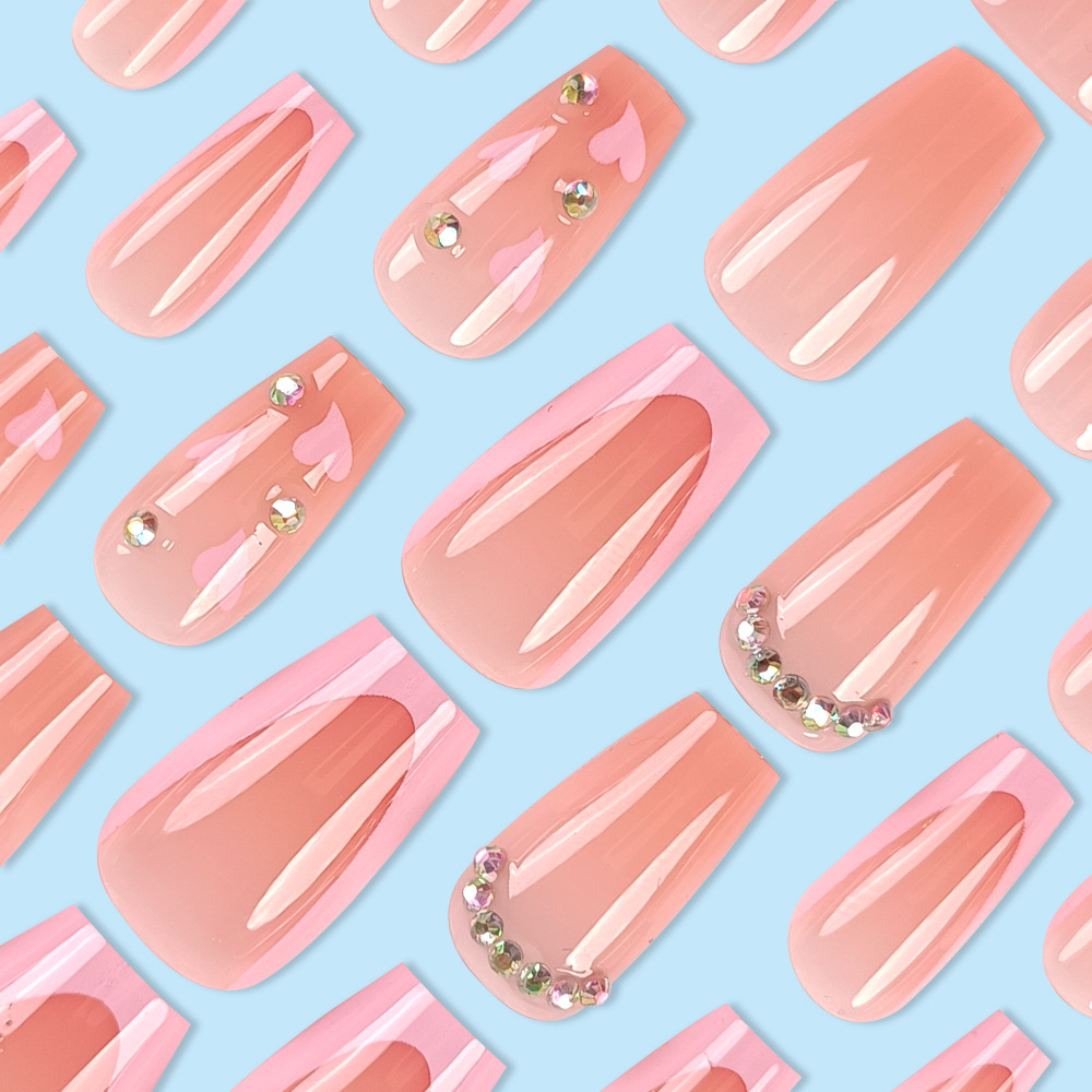 Comercio exterior explosivo amor rosa de diamante de manicuras, dulce desgaste de manicuras, prensa sobre uñas al por mayor
