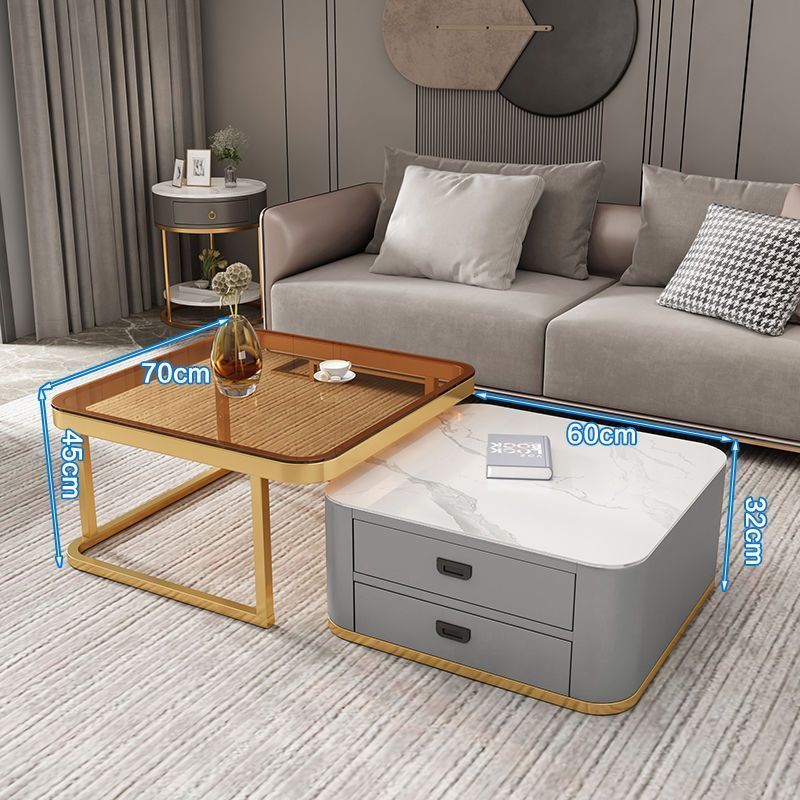 Mesa de té personalizada panel de roca TV combinación moderna y simple sala de estar casera vidrio cuadrado minimalista