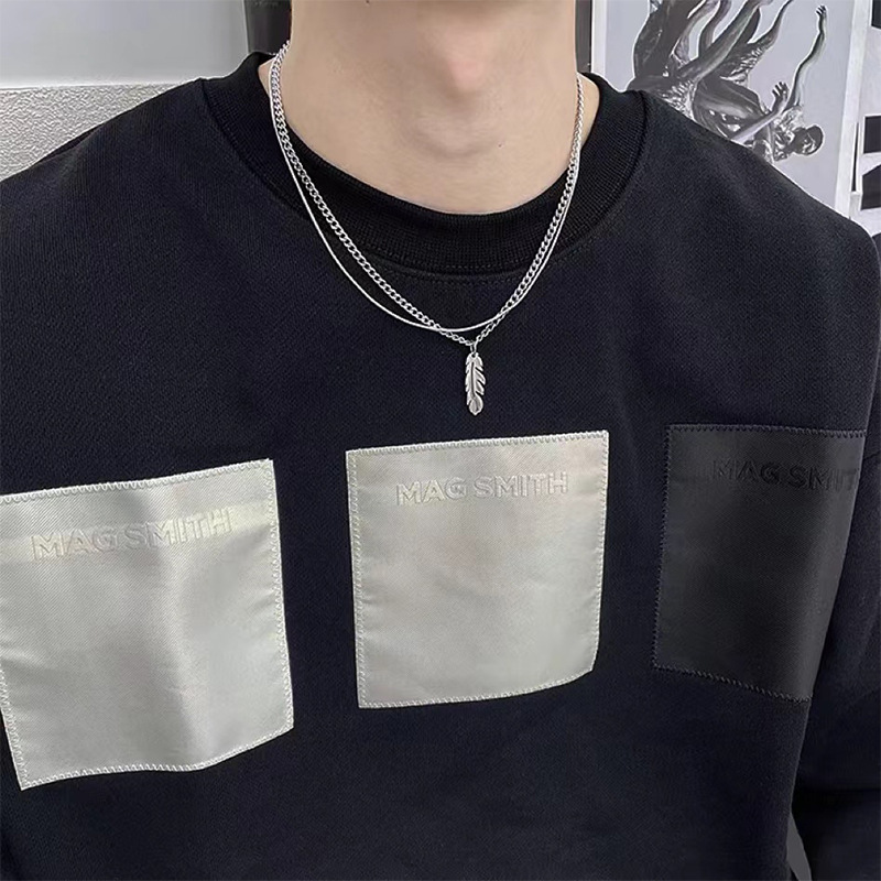 疊戴小羽毛鈦鋼男高級感吊墜情侶學生個性甜酷雙層潮牌毛衣鎖骨鏈