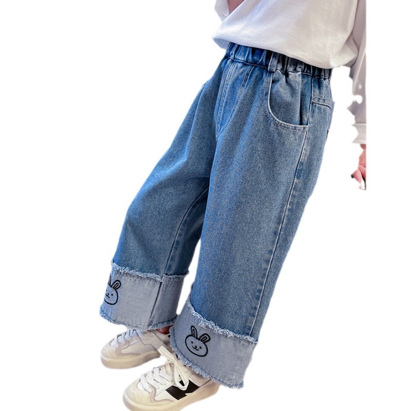 Nuevos pantalones jeans de chicas de moda 2026 primavera y otoño bebés femeninos piernas amplias de primavera pantalones de primavera para niños image 5