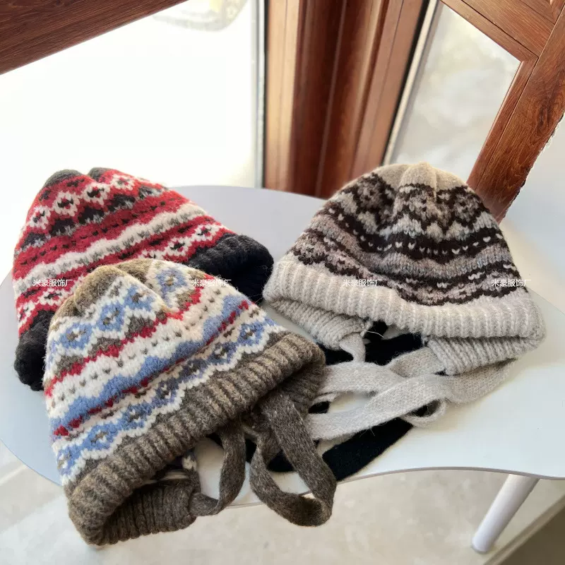 新款包包帽一款两用赫本风慵懒绑带堆堆帽秋冬时尚保暖百搭毛线帽