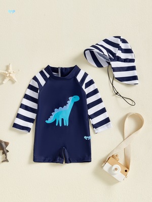 Adorable Dinosaur Print Striped Long Sleeve Toddler Boys'|ru