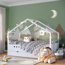 跨境实木儿童床带护栏男孩女孩单人床城堡房子床树屋矮床拼接床