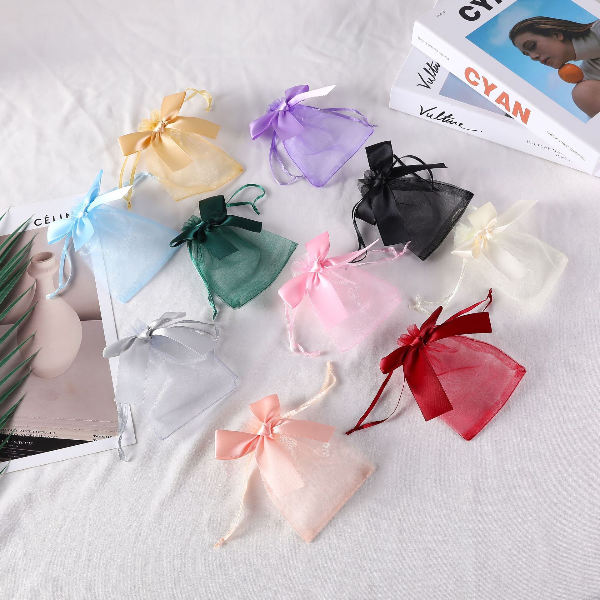 Bolso de gasa con lazo dorado transfronterizo, bolsa de dulces de boda, bolsa de regalo para fiesta, bolsa de embalaje de regalo, bolsillo con cordón