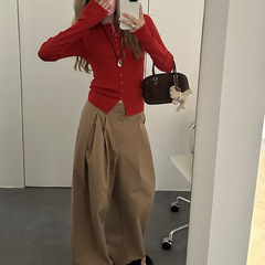 本命开衫 多扣设计感!圆领针织开衫女秋修身显瘦上衣