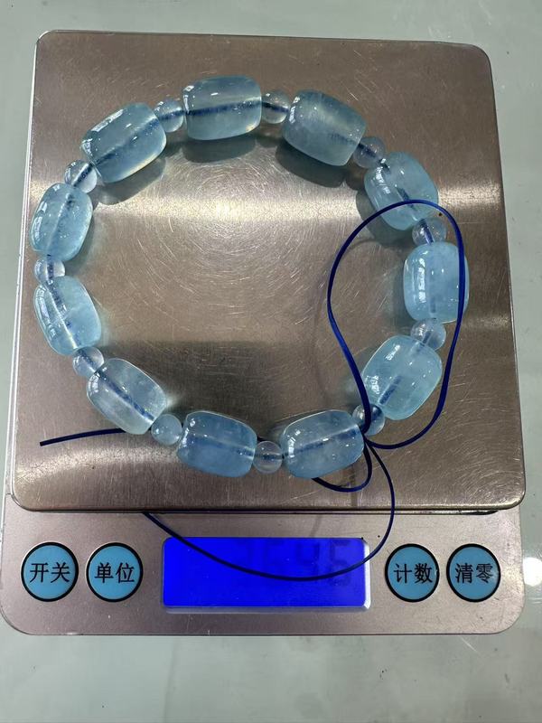 天然水晶アクアマリンブレスレットレディースライト高級ハイエンドブルーブレスレットバレルビーズハンドジュエリービーズ|undefined