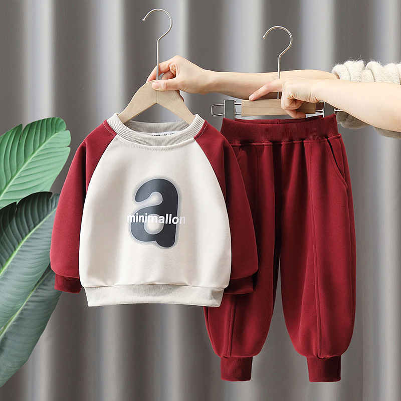 5856 traje de suéter para niños 2024 primavera y otoño nuevo estilo ropa de letras para bebés ropa de otoño para niños deportes de dos piezas