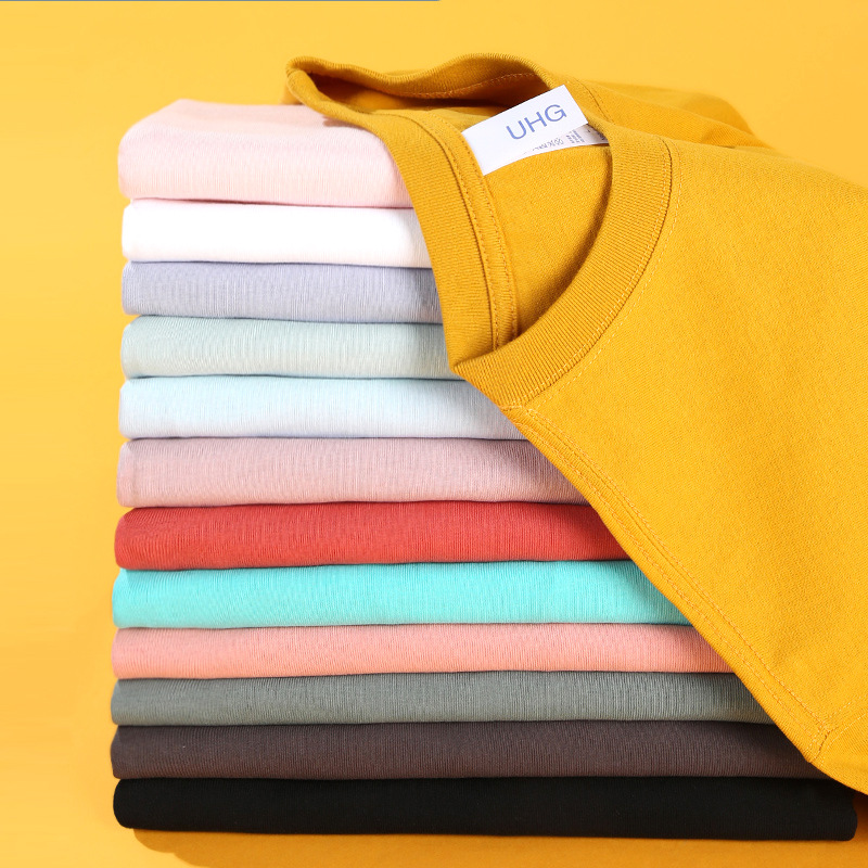 Vintage Short Sleeve 230g Cotton Large Size Heavy Blank T-shirt Round Neck Solid Color Loose Half Sleeve Base Shirt Men's T-shirt