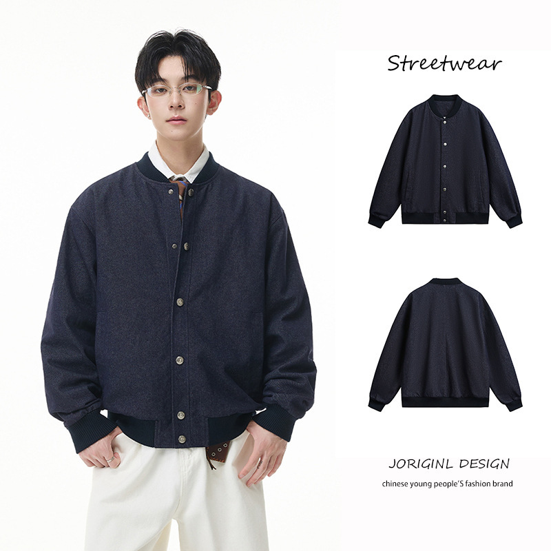 New autumn plaid lined aviator denim jacket for men, loose casual baseball collar long-sleeve cardigan jacket for women New autumn plaid lined aviator denim jacket for men, loose casual baseball collar long-sleeve cardigan jacket for women