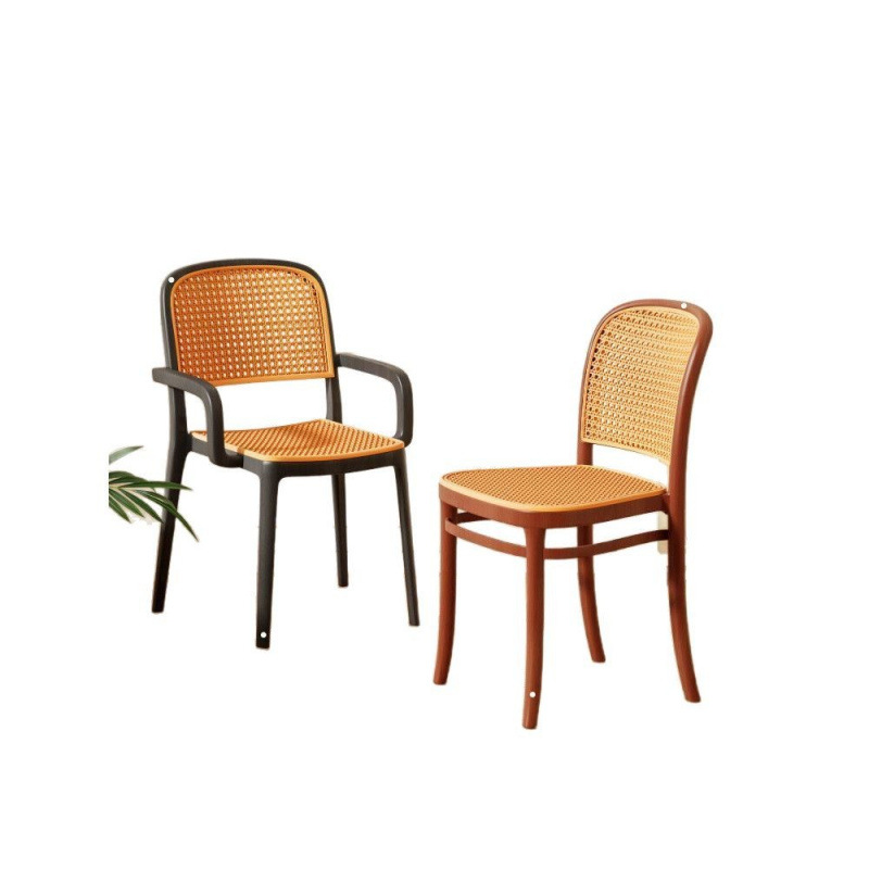 Silla de plástico imitación de caña red maquillaje respaldo silla de mahjong para adultos silla de comedor comercial al aire libre apilable