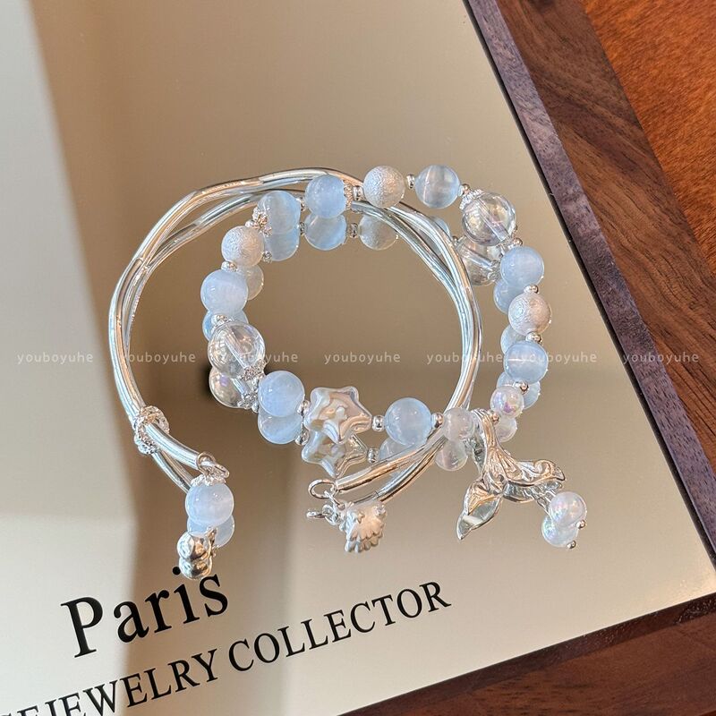 Cool Gift Blue Beaded Star Fish Tail Bracelet Women's Niche Design High-End Shell Bracelet High-Value Hand Jewelry Cool Gift Blue Beaded Star Fish Tail Bracelet Women's Niche Design High-End Shell Bracelet High-Value Hand Jewelry