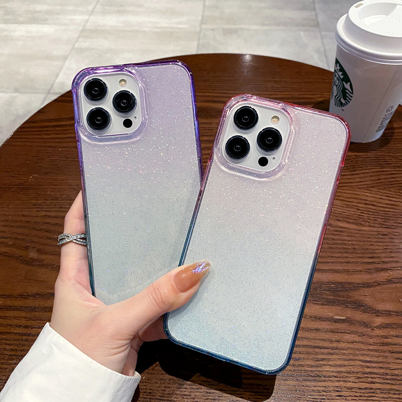 Starry Sky Pink Transparent Phone Case For Iphone Sparkling Hard_voghion.com
