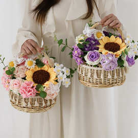 手织花束手捧花diy编织向日葵玫瑰仿真花礼物包钩针送闺蜜女友热
